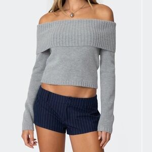 Edikted Gray Off-Shoulder Sweater